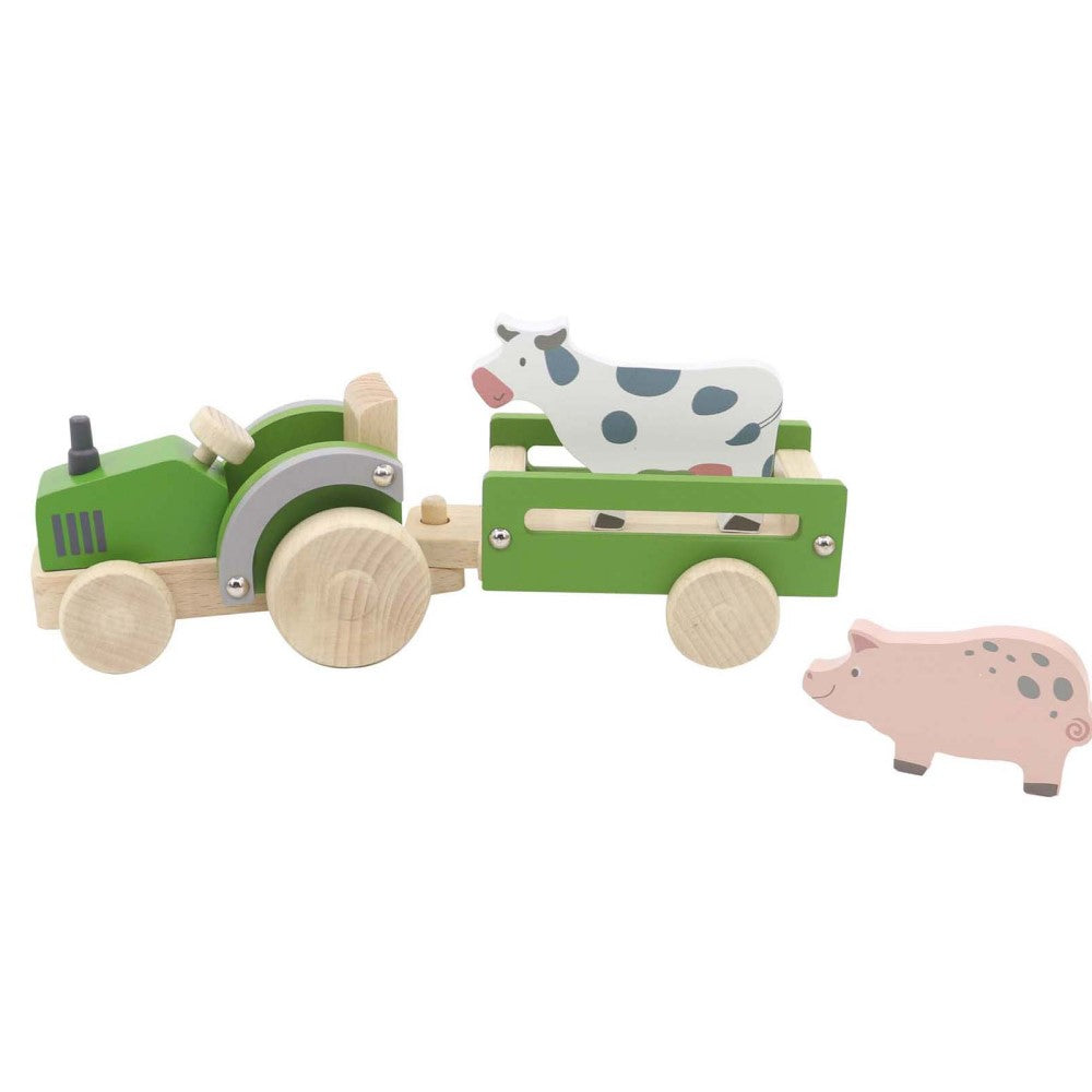 Pull Along Toddler Wooden Tractor With Farm Animal