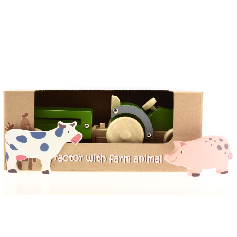 Pull Along Toddler Wooden Tractor With Farm Animal