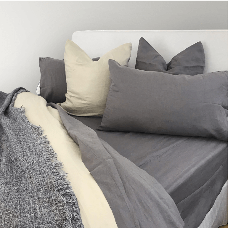 Pure Linen Luxury Bed Sheet - Charcoal (Available in 2 Sizes)