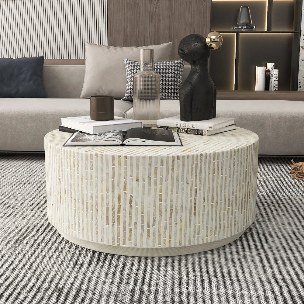 Purist Luxe Artisanal Mother of Pearl Accent Table - 92cms