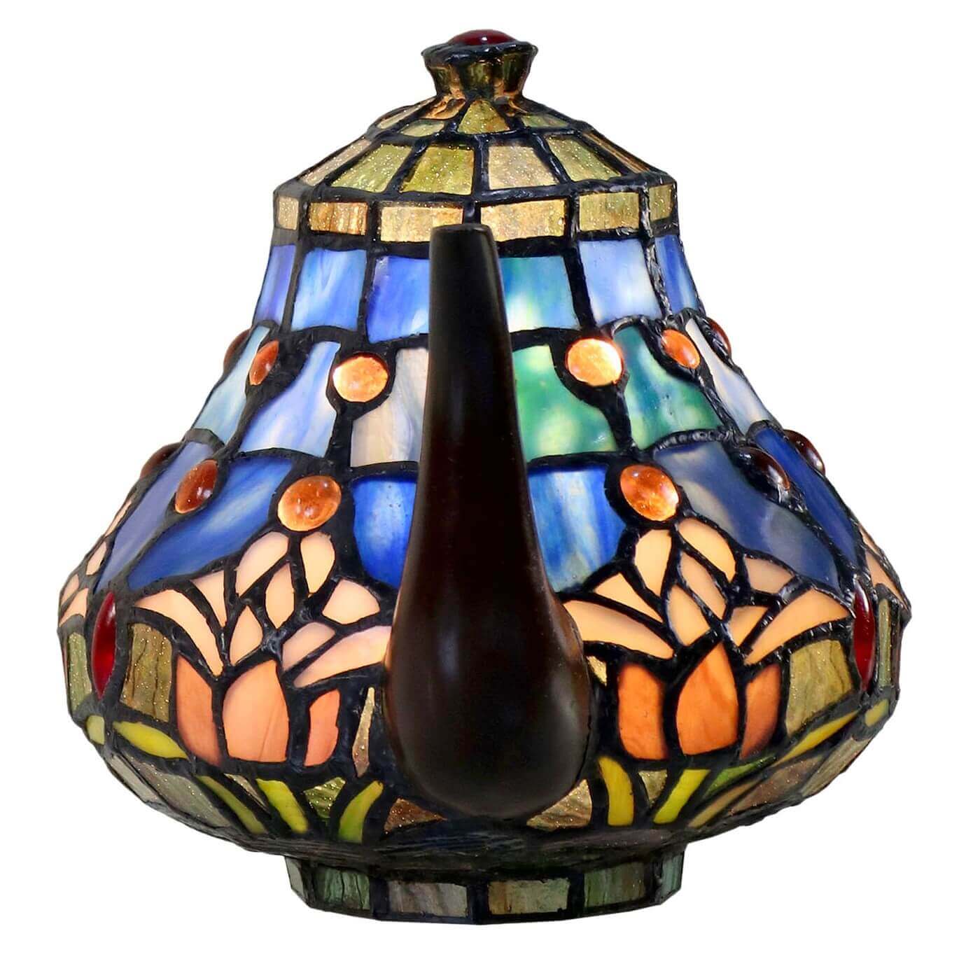 Purple Tulip Teapot Tiffany Stained Glass Table Lamp