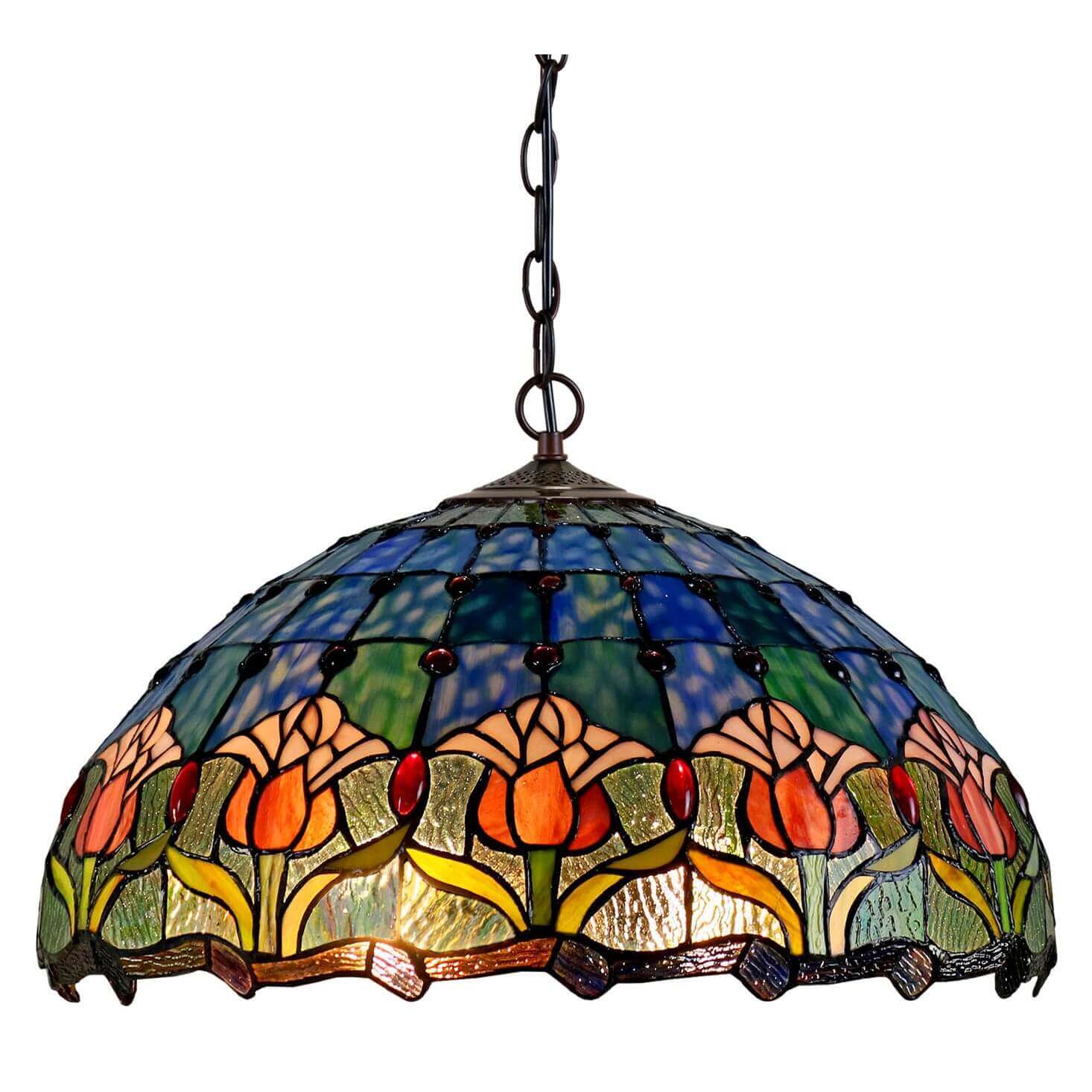 Purple Tulip Tiffany Stained Glass Hanging Lamp