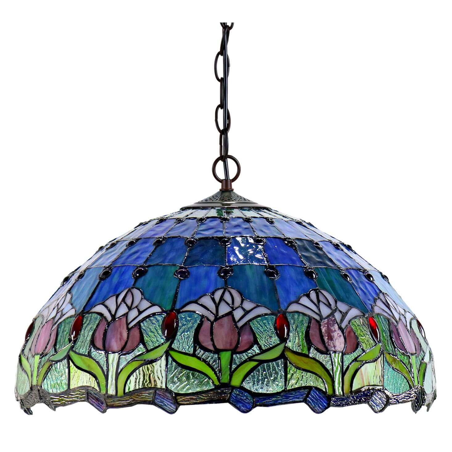 Purple Tulip Tiffany Stained Glass Hanging Lamp