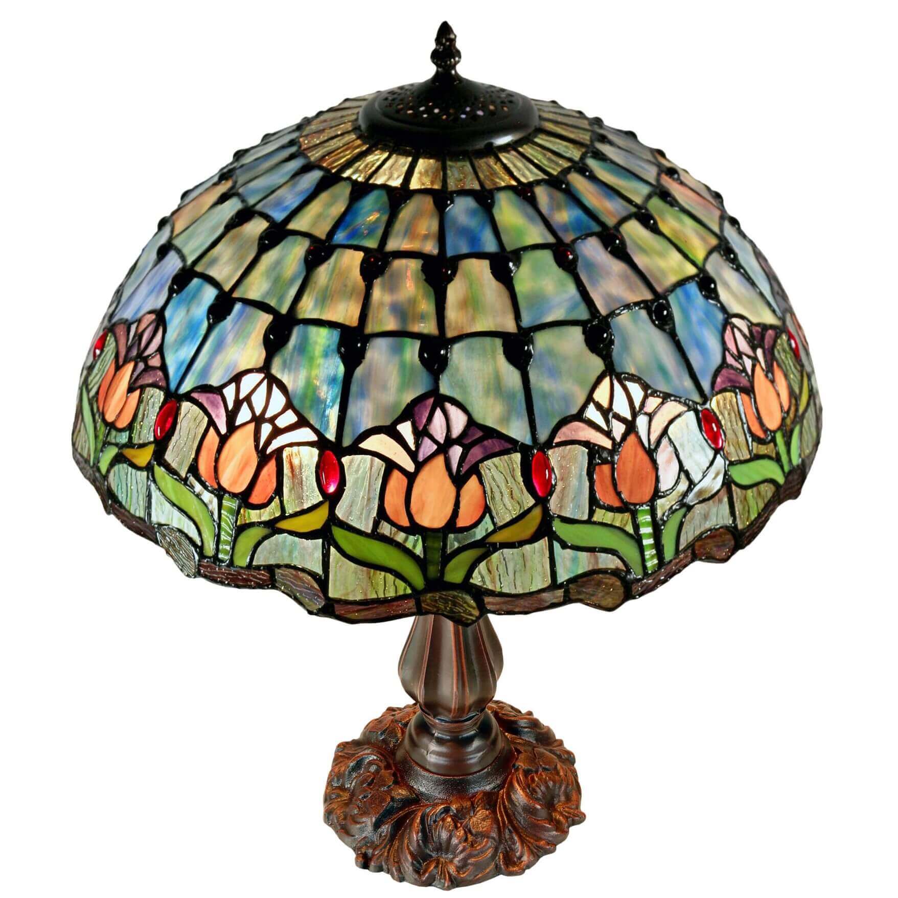 Purple Tulip Tiffany Stained Glass Table Lamp (Available in 2 Sizes)