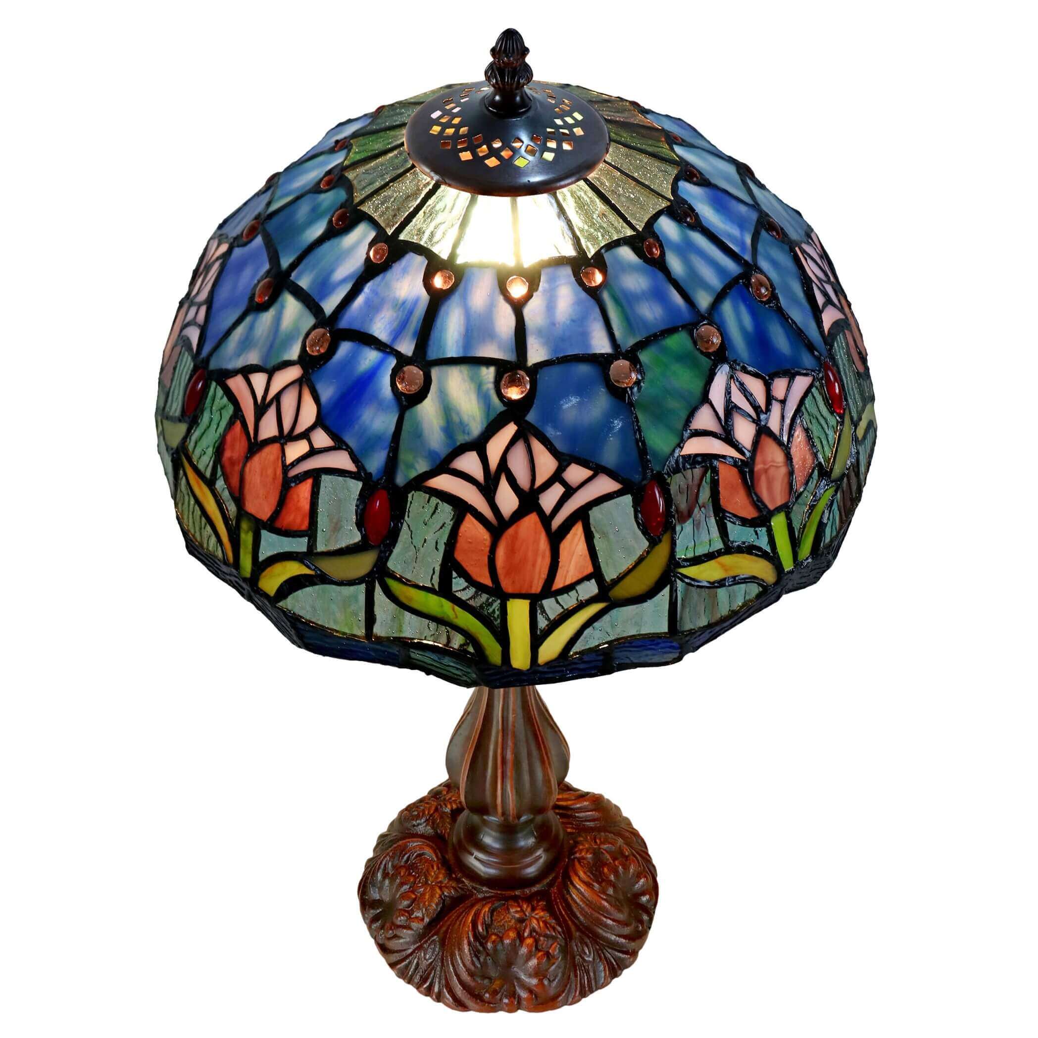 Purple Tulip Tiffany Stained Glass Table Lamp (Available in 2 Sizes)