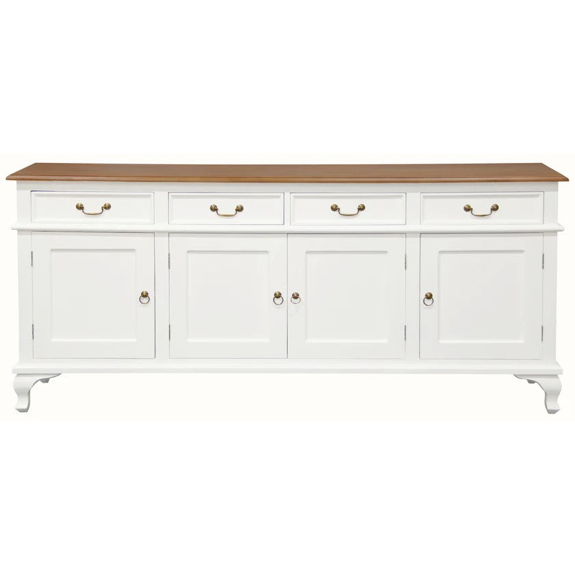 Queen Ann Elegant 4-Door 4-Drawer Buffet Cabinet - White Caramel