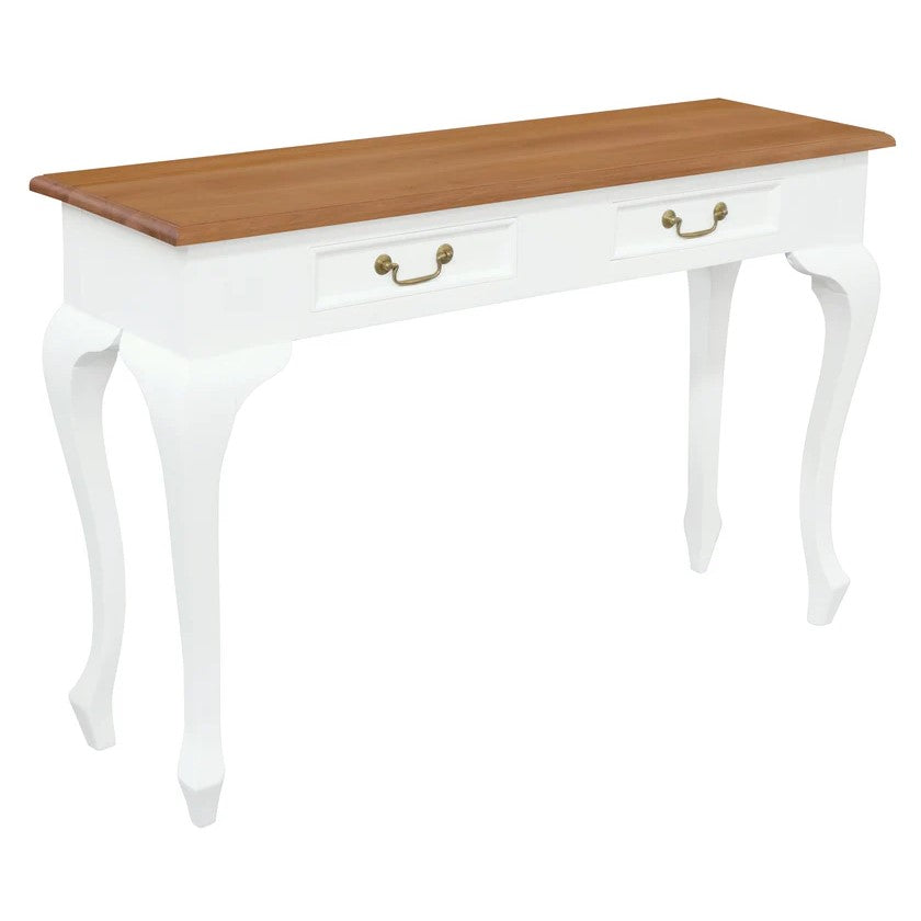 Queen Anne Elegant 2-Drawer Console Table - White Caramel