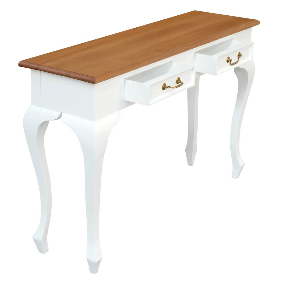 Queen Anne Elegant 2-Drawer Console Table - White Caramel