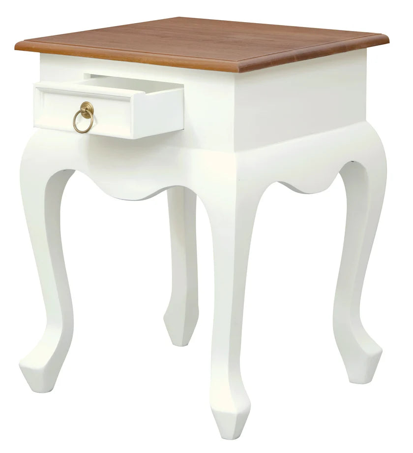 Queen White Caramel Classic 1-Drawer Lamp Table - 45cms