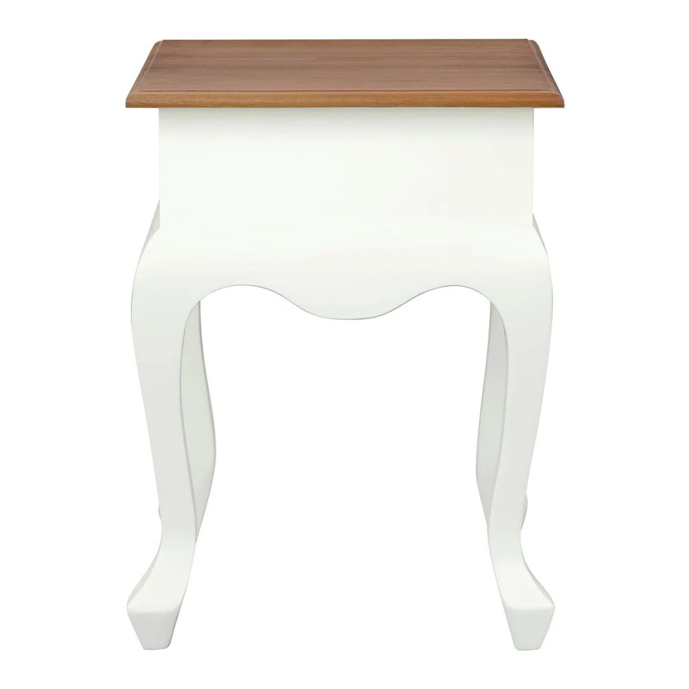 Queen White Caramel Classic 1-Drawer Lamp Table - 45cms