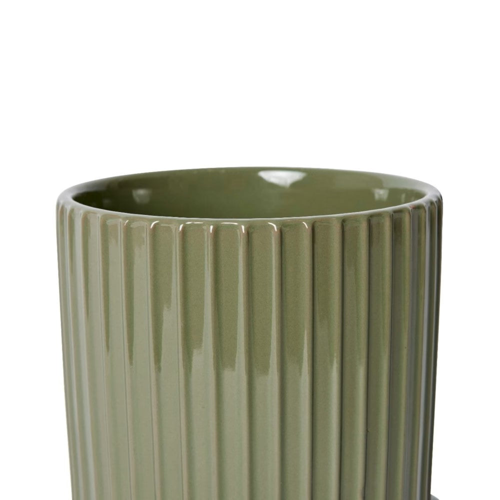 Quinn Plant Pot with Saucer - Green - Available in 3 Sizes