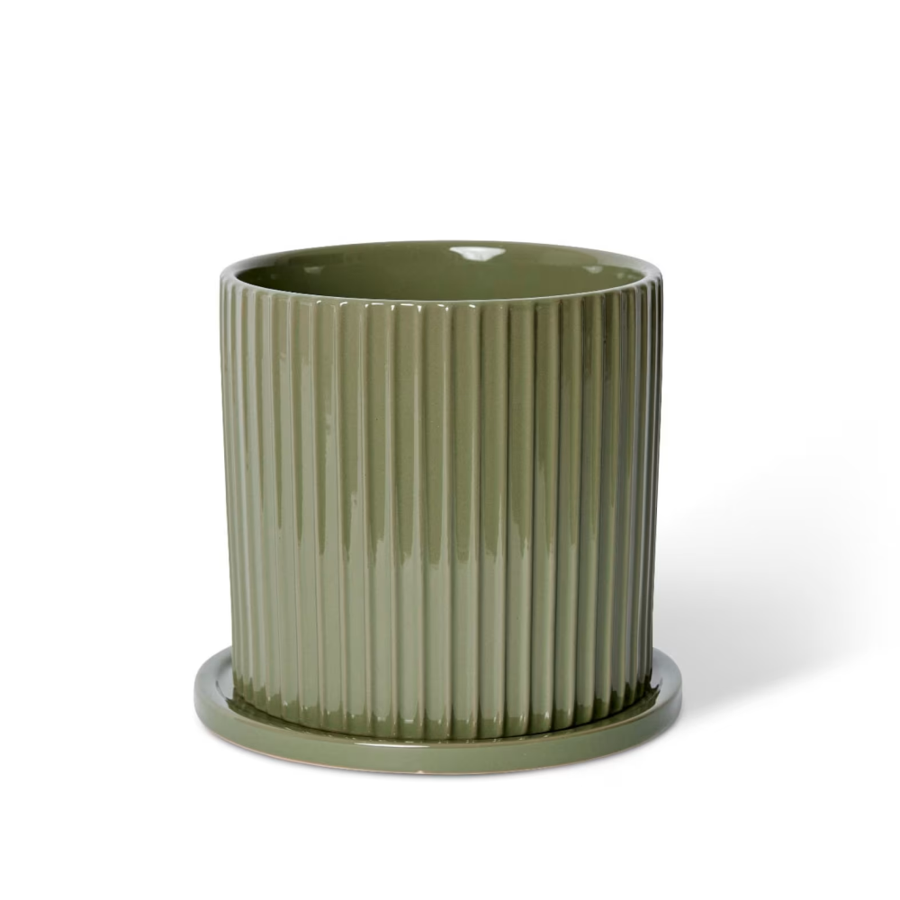 Quinn Plant Pot with Saucer - Green - Available in 3 Sizes