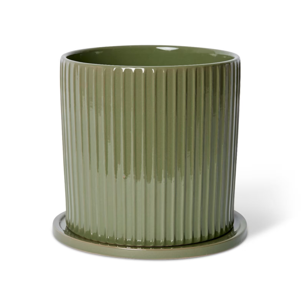 Quinn Plant Pot with Saucer - Green - Available in 3 Sizes