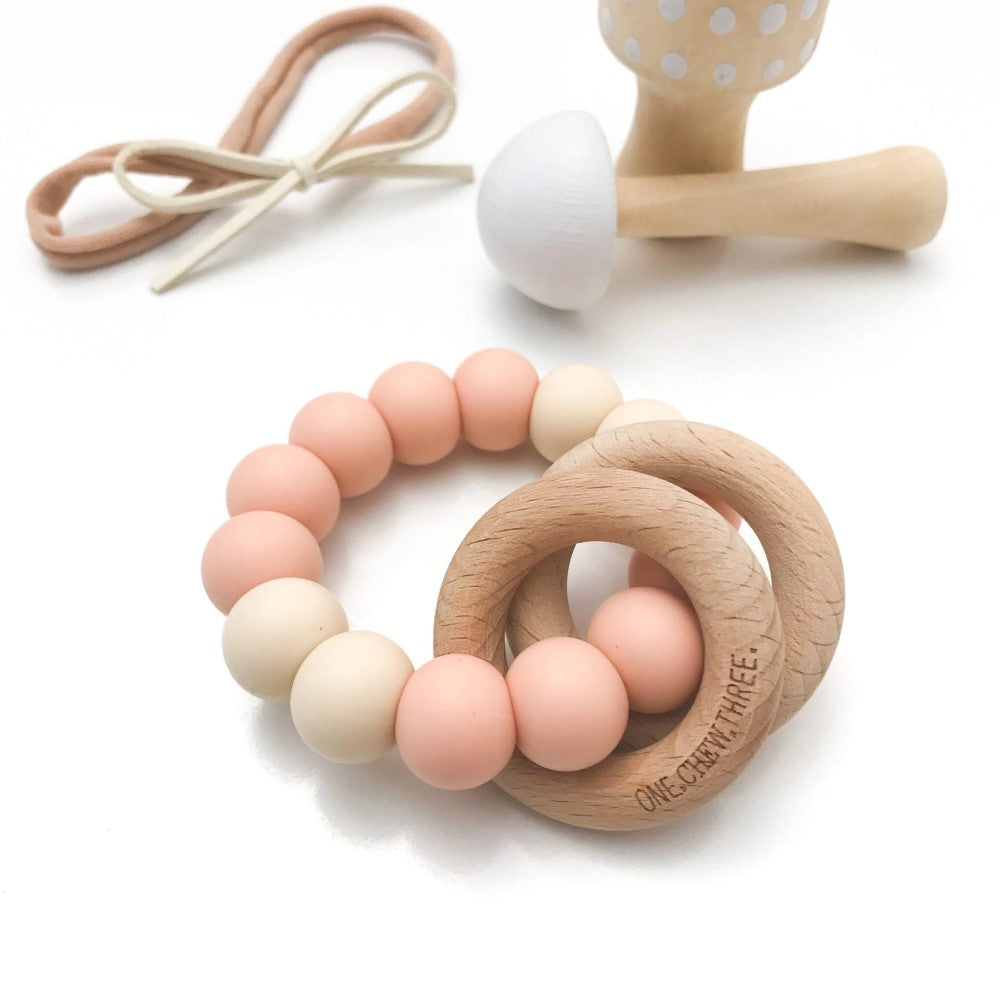 RATTLE Silicone and Wood Teether (Available in 7 Colours)