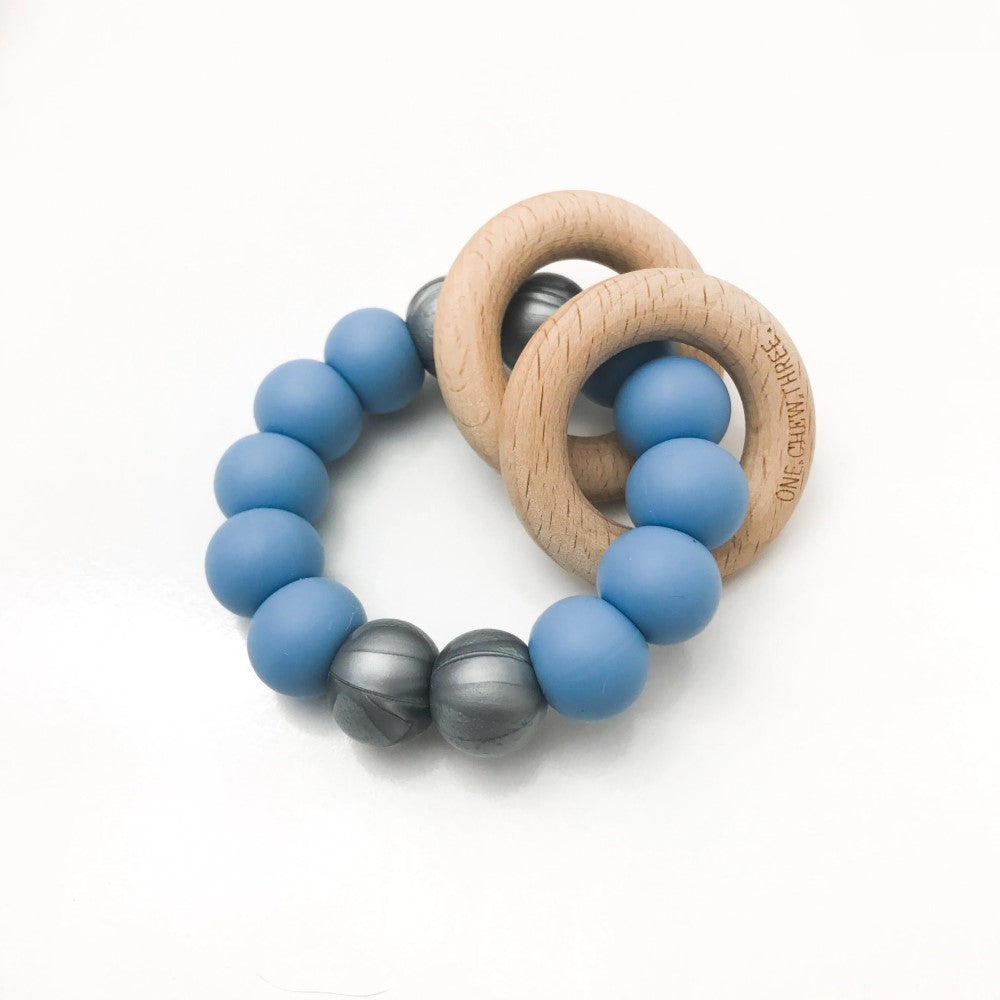 RATTLE Silicone and Wood Teether (Available in 7 Colours)