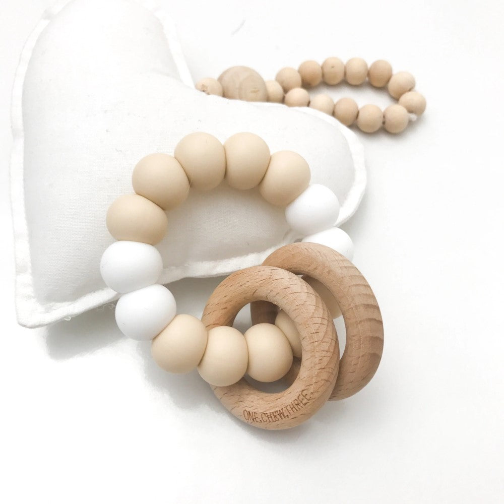 RATTLE Silicone and Wood Teether (Available in 7 Colours)