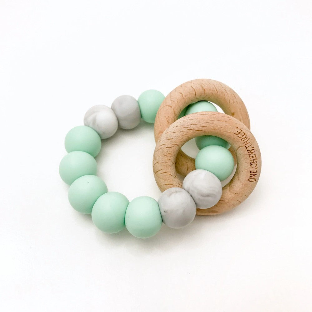 RATTLE Silicone and Wood Teether (Available in 7 Colours)