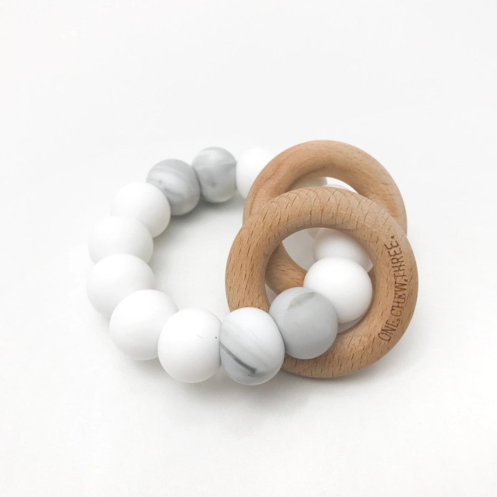 RATTLE Silicone and Wood Teether (Available in 7 Colours)