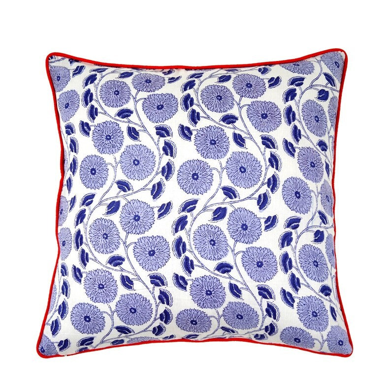 Radiant Blue Floral Cotton Cushion Cover 50 x 50cms