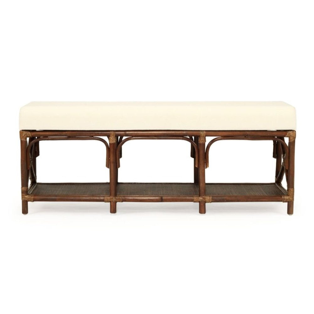 Rattan Bed End Bench With White Cushion - Espresso Finish