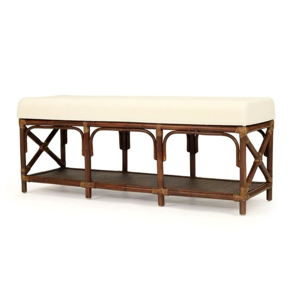 Rattan Bed End Bench With White Cushion - Espresso Finish