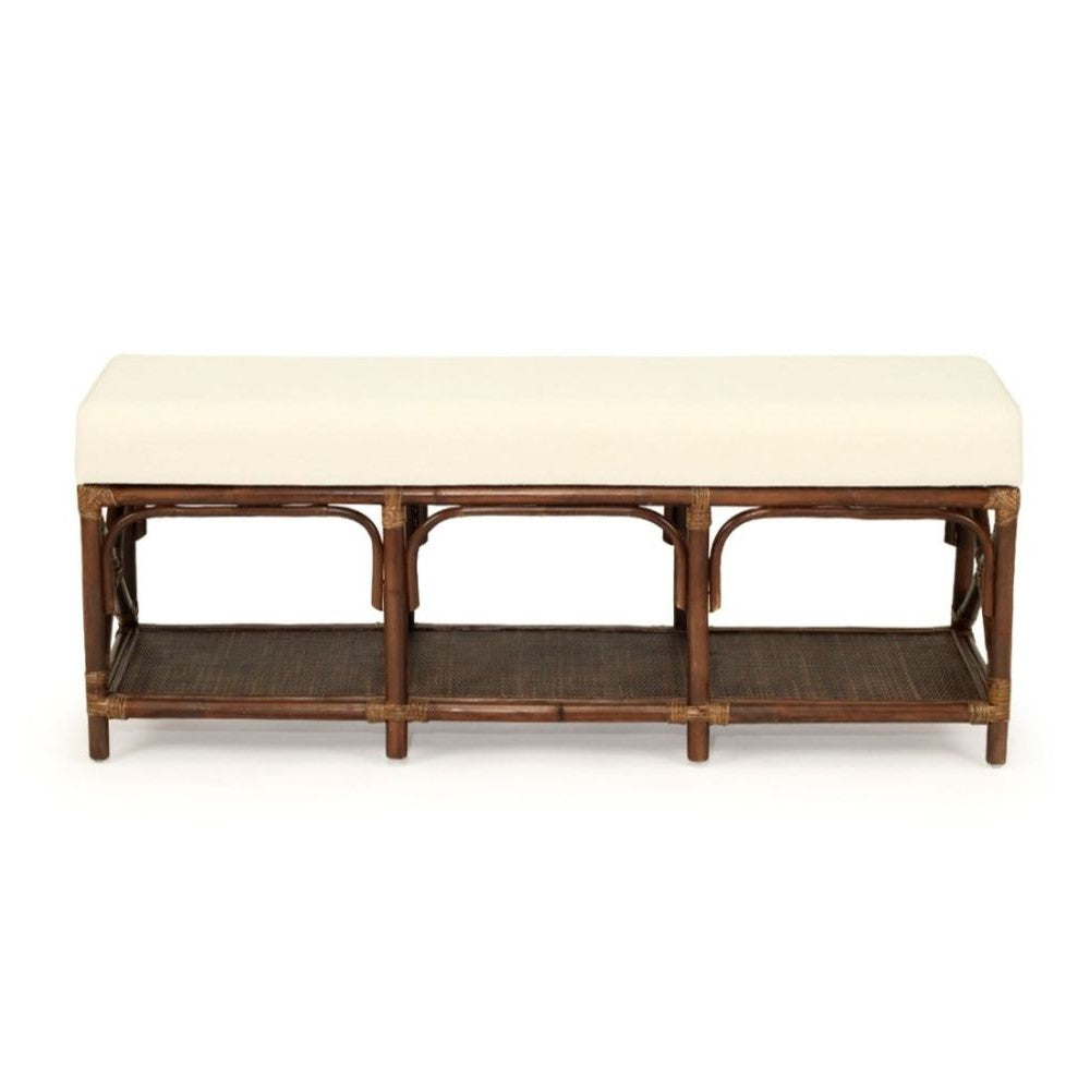 Rattan Bed End Bench With White Cushion - Espresso Finish