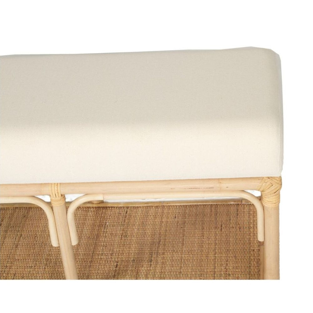 Rattan Bed End Bench With White Cushion - Natural Finish