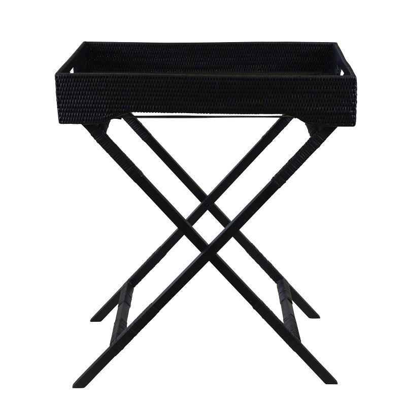 Rattan Butler's Tray with Stand - Black