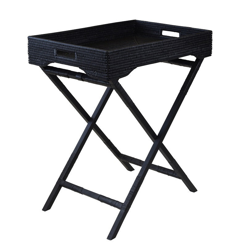 Rattan Butler's Tray with Stand - Black