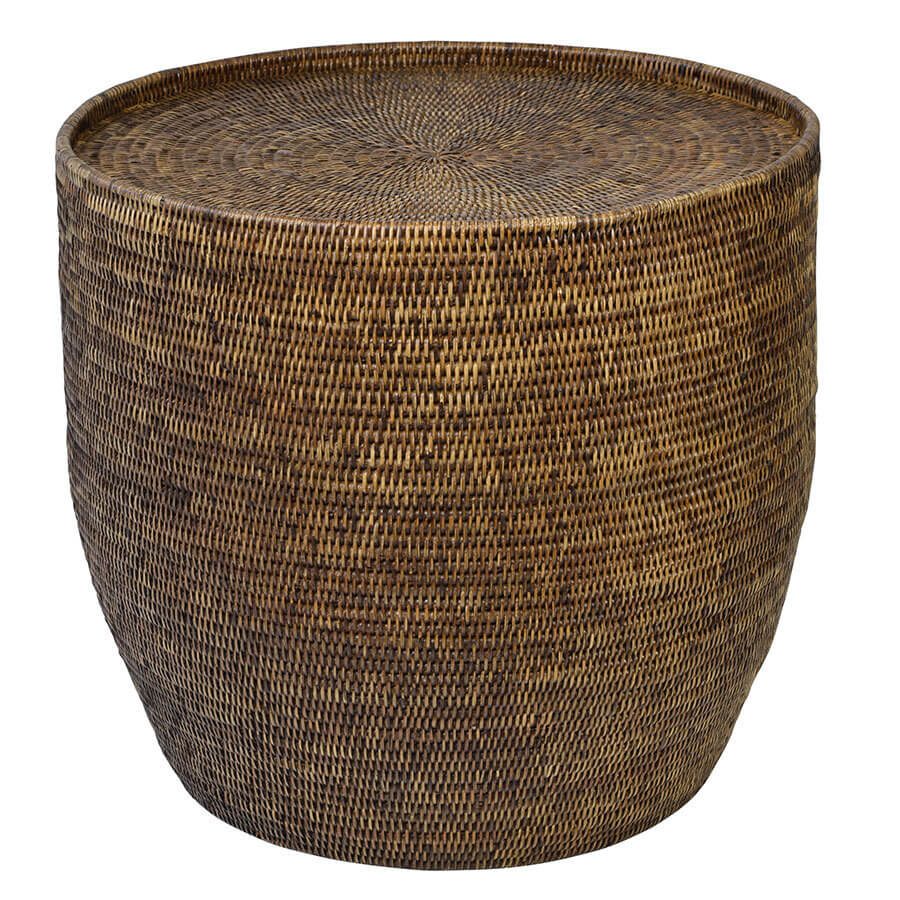 Rattan Drum Side Table - Antique Brown