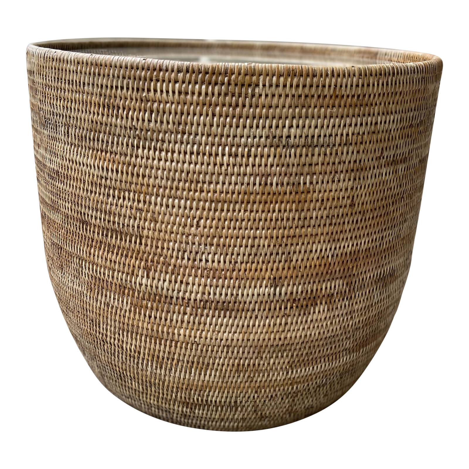 Rattan Drum Side Table With Glass Top - Natural