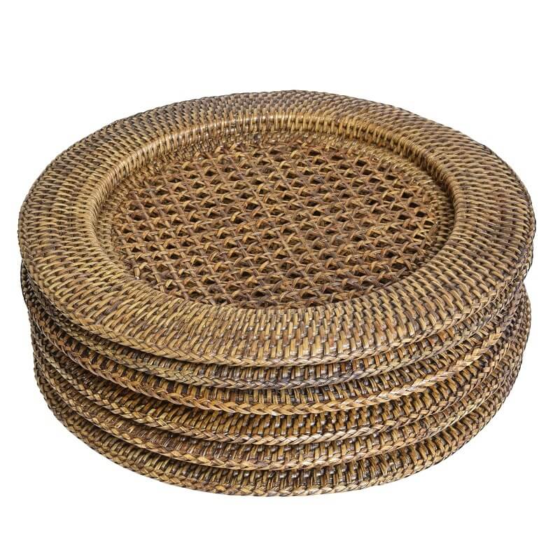 Rattan Plantation Charger Plates Round Set of 6