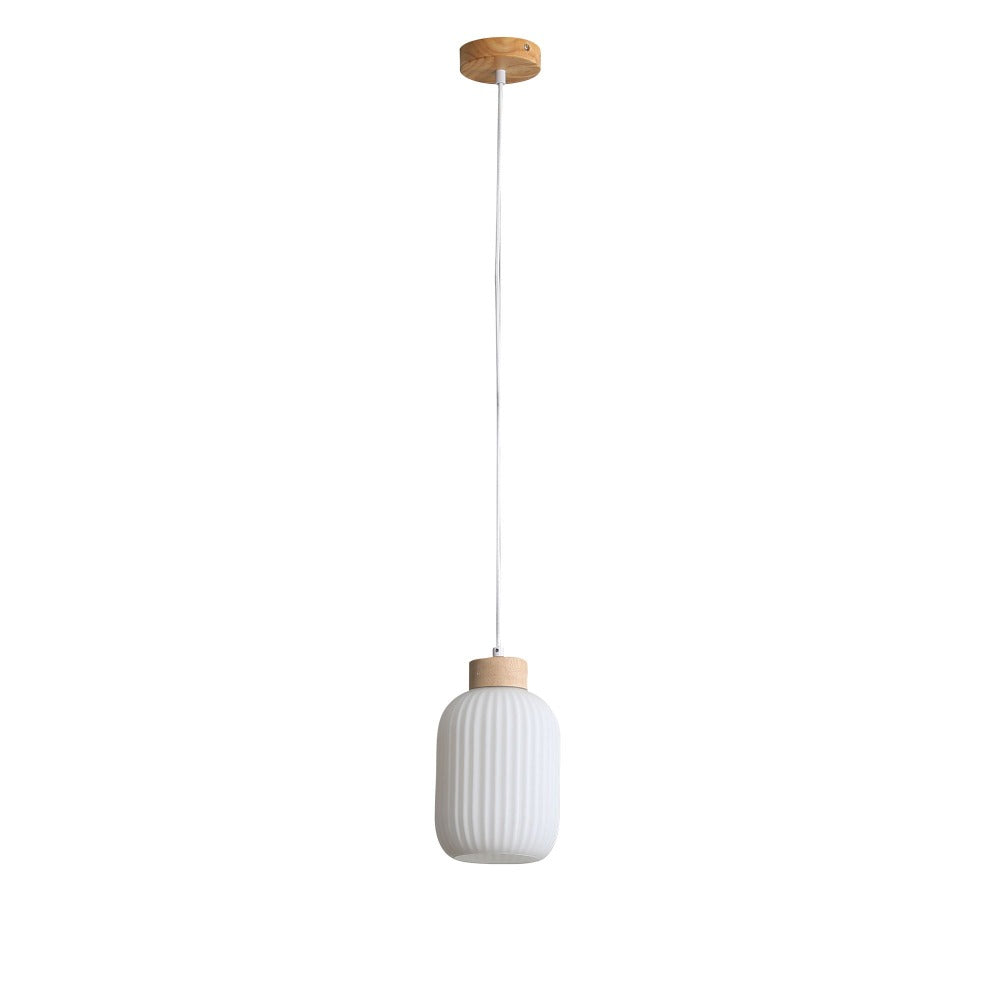 Real Timber & Opal Glass Pendant Light (Available in 2 Sizes)