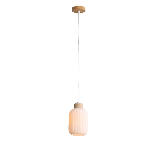 Real Timber & Opal Glass Pendant Light (Available in 2 Sizes)