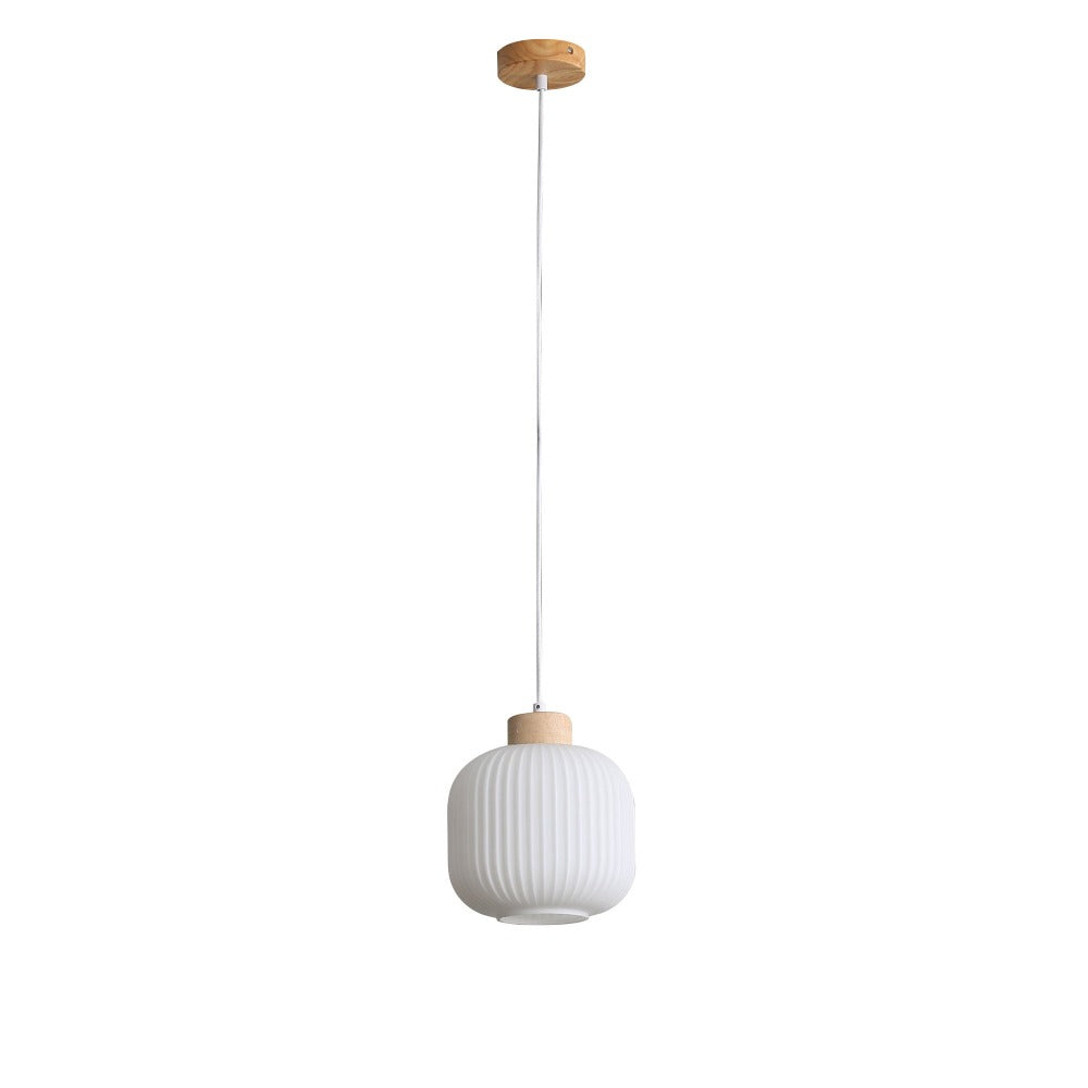 Real Timber & Opal Glass Pendant Light (Available in 2 Sizes)