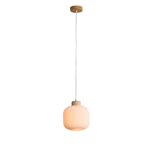 Real Timber & Opal Glass Pendant Light (Available in 2 Sizes)