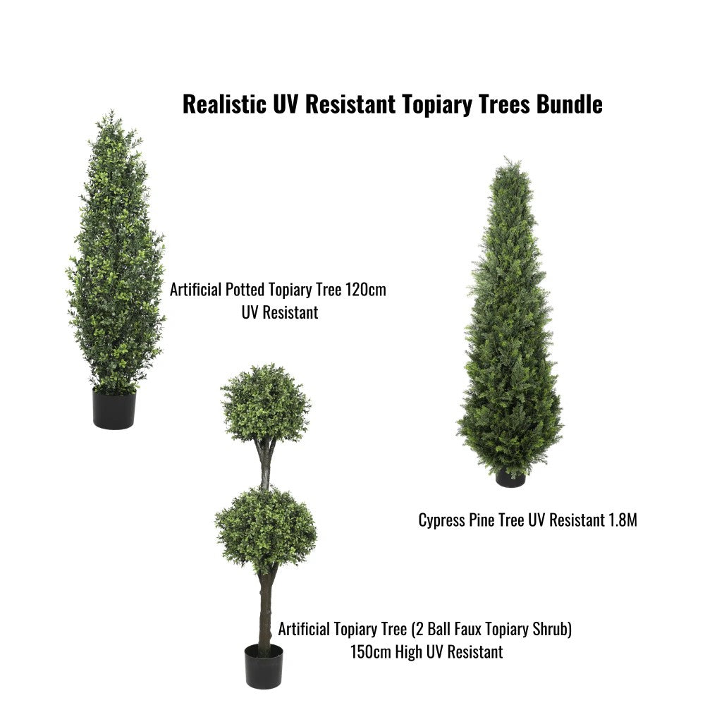 Realistic UV Resistant Topiary Trees - Set of 3