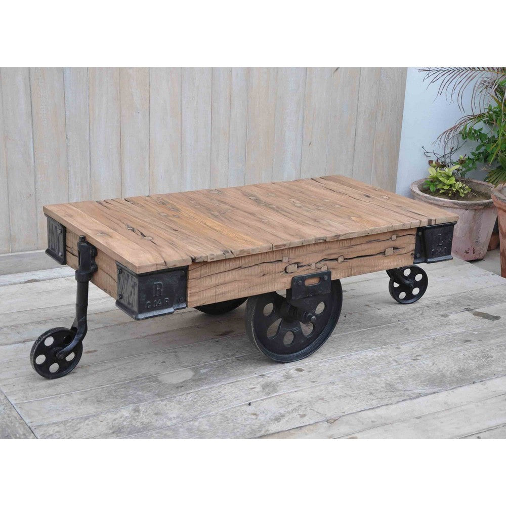 Reclaimed Railway Sleeper Trolley Coffee Table