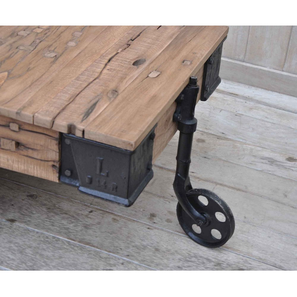 Reclaimed Railway Sleeper Trolley Coffee Table