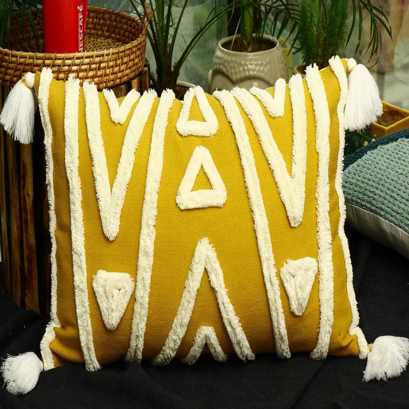 Rectangle Hand Tufted Cotton Cushion Cover 30 x 50cms- Yellow