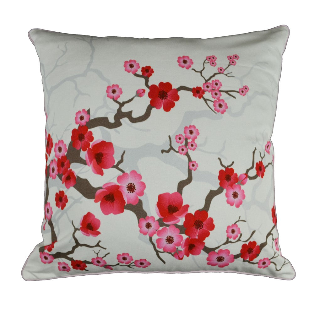 Red Cherry Blossom Cushion With Recycled Fill 45 X 45cms