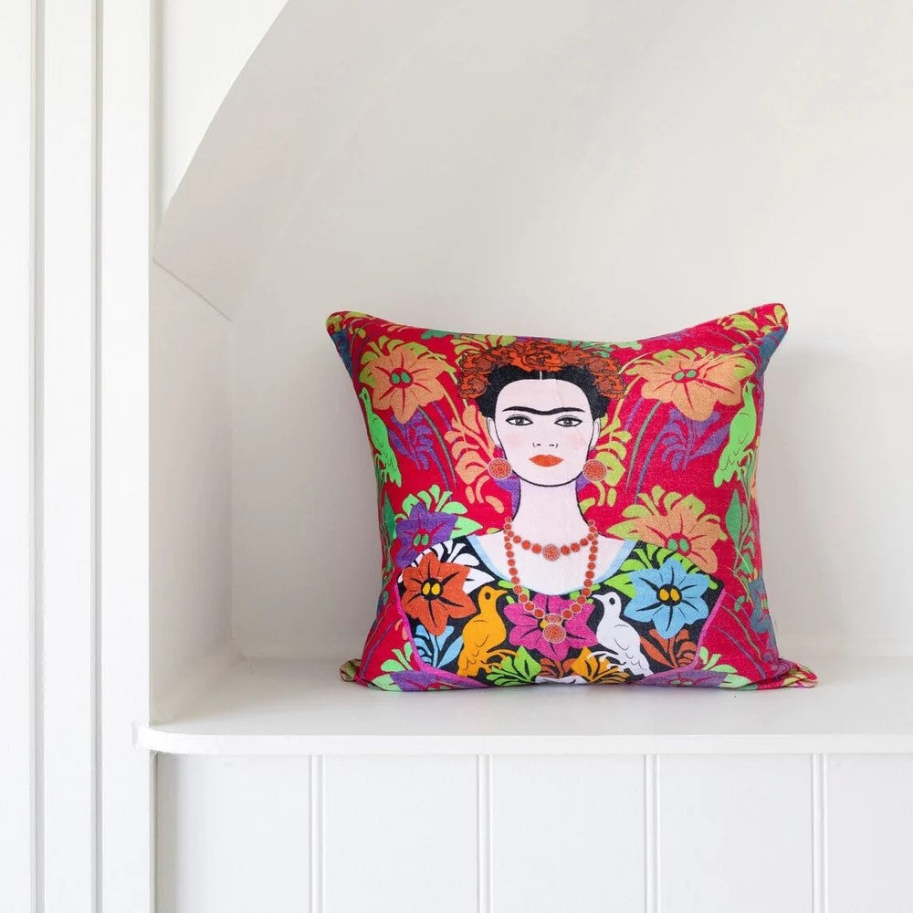 Red Frida Kahlo Face Cushion Cover 50 x 50cms