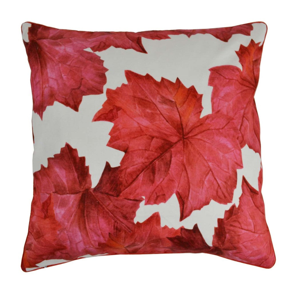 Red Leaves Designed Cushion With Recycled Fill 45 X 45cms