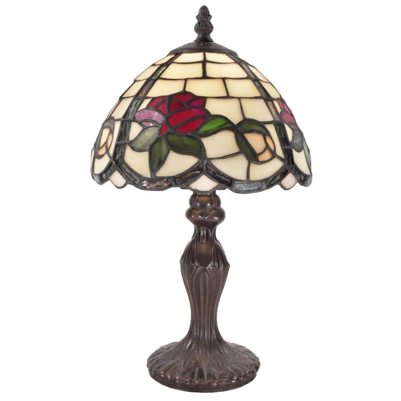 Red Rose Tiffany Stained Glass Table Lamp