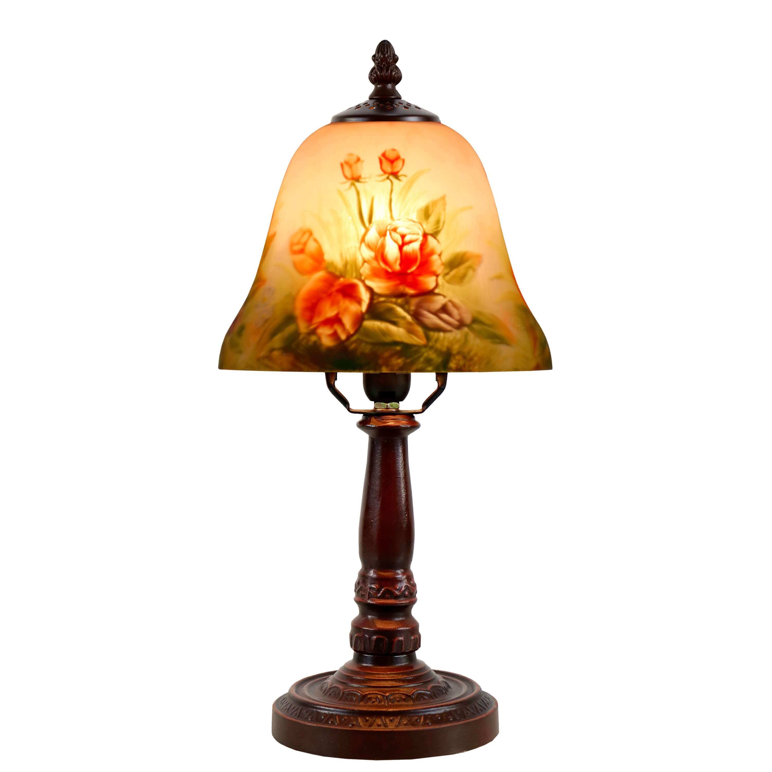 Red Roses Hand Painted Bell Shaped Table Lamp