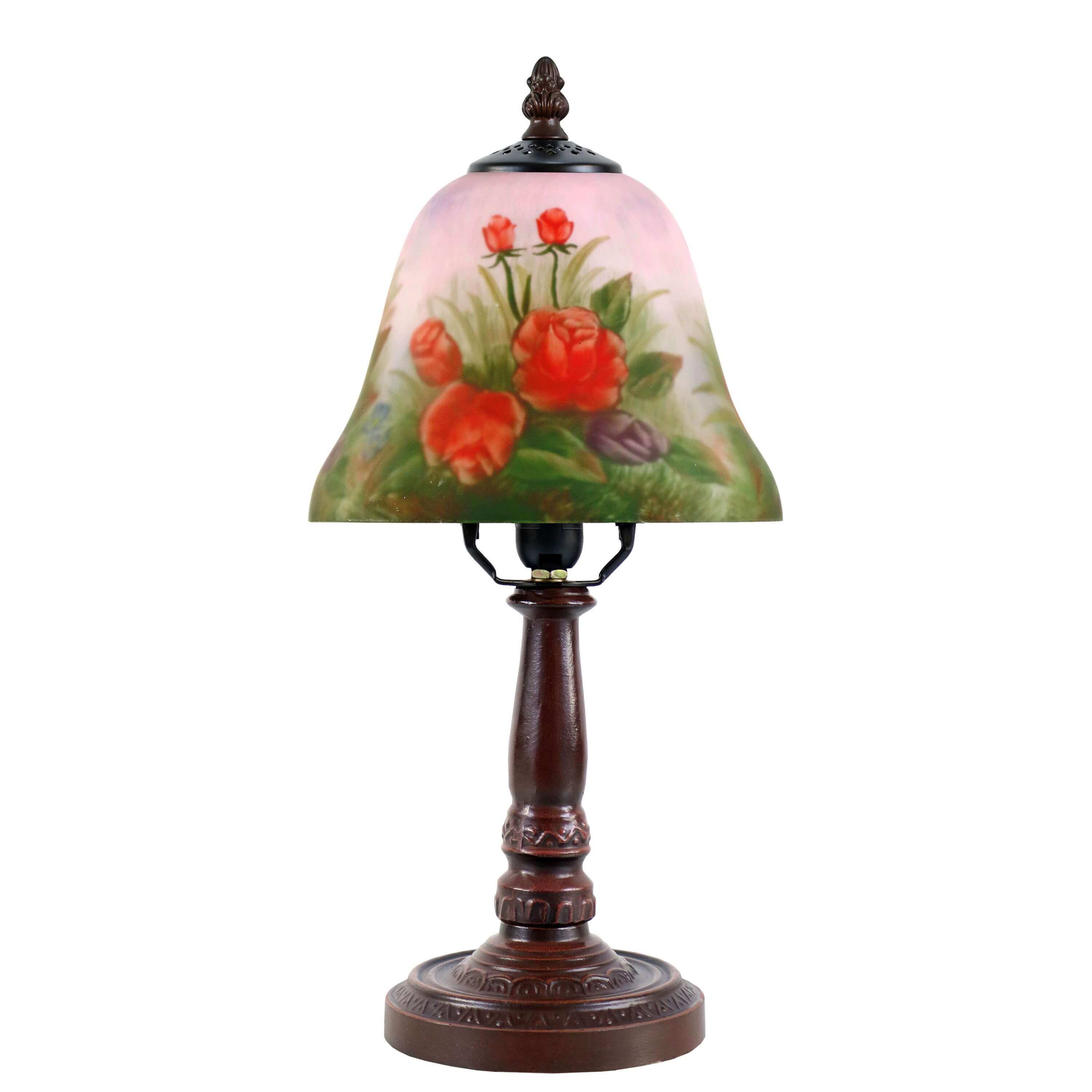 Red Roses Hand Painted Bell Shaped Table Lamp