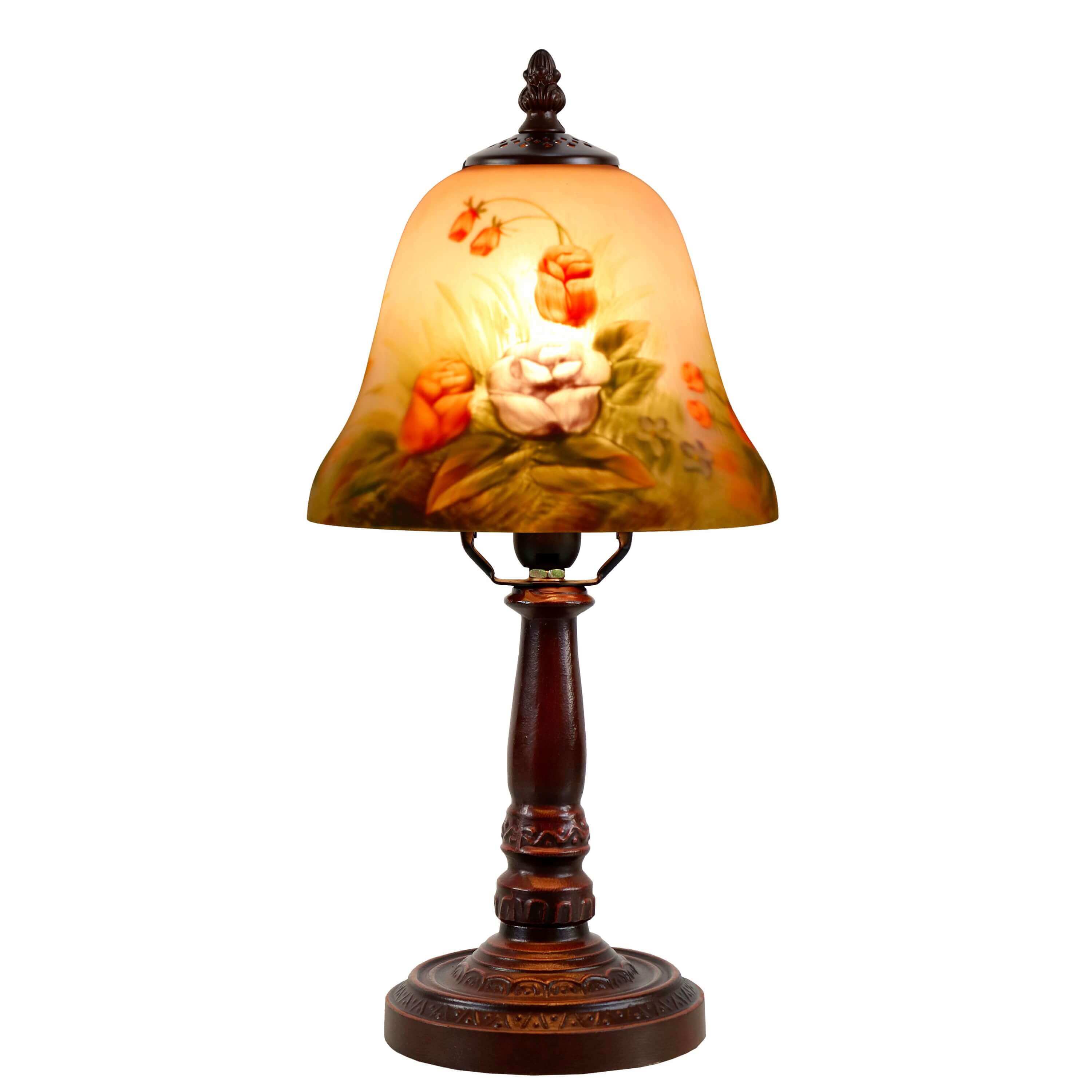 Red Roses Hand Painted Bell Shaped Table Lamp