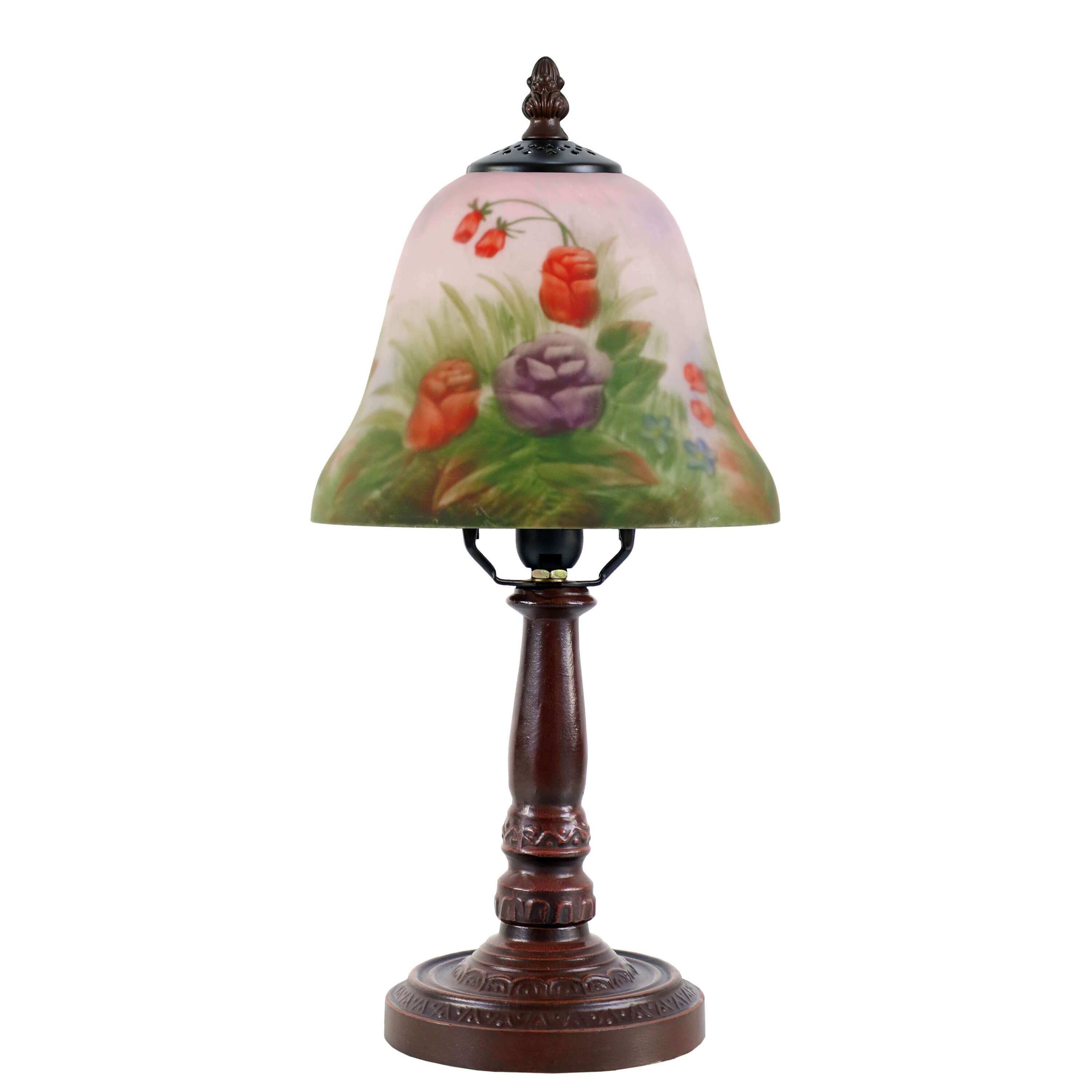 Red Roses Hand Painted Bell Shaped Table Lamp