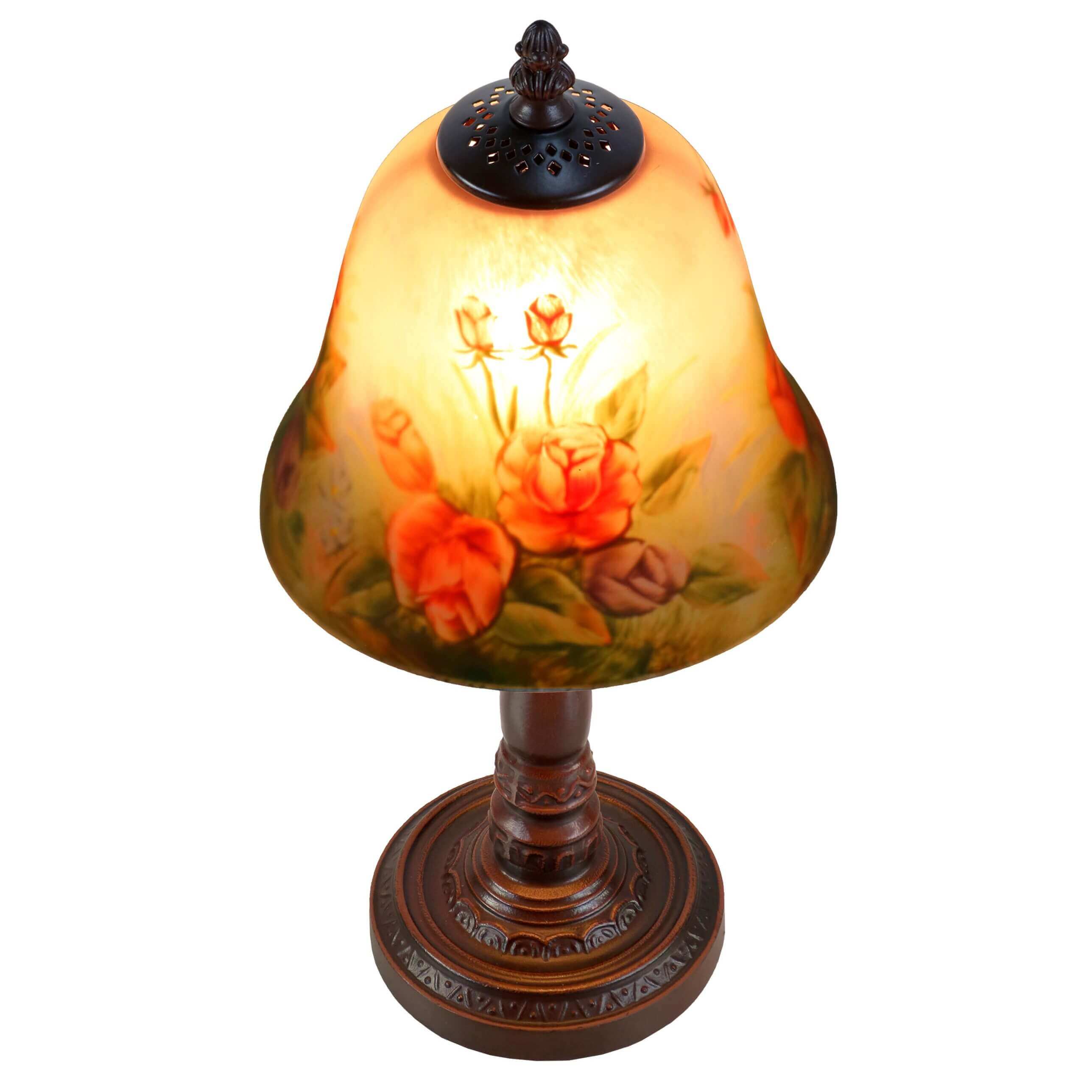 Red Roses Hand Painted Bell Shaped Table Lamp