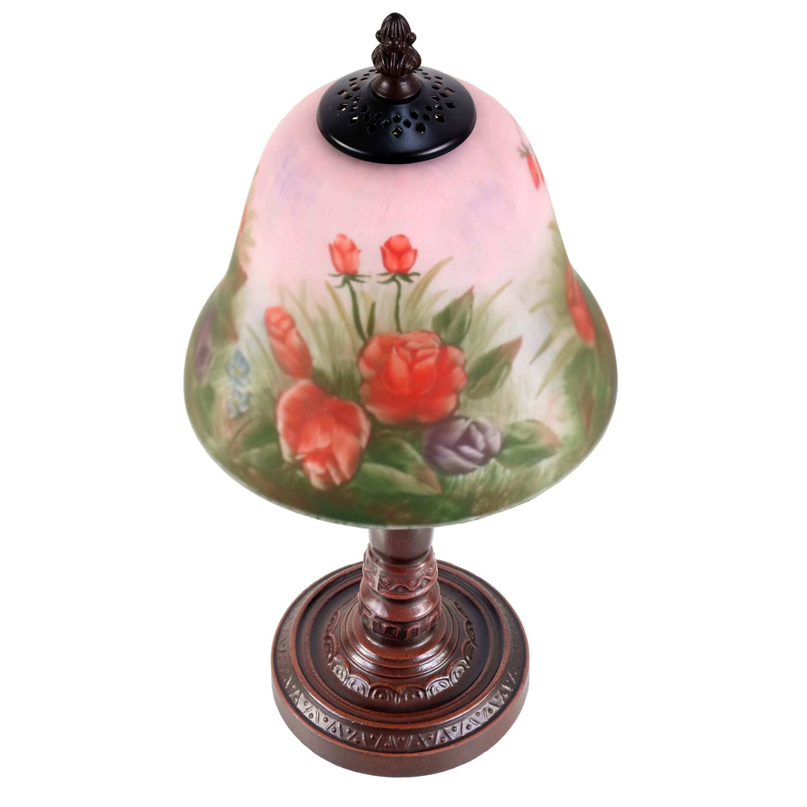 Red Roses Hand Painted Bell Shaped Table Lamp